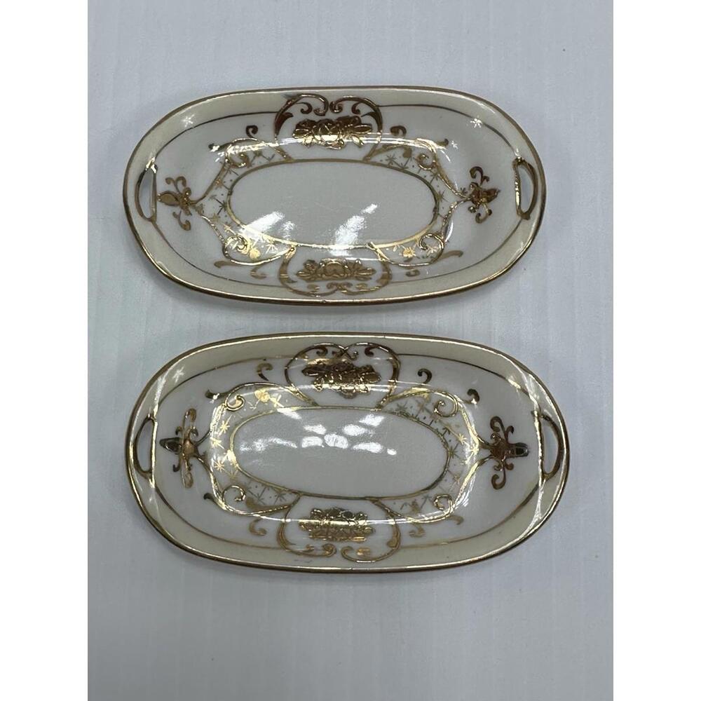 Small‎ Noritake Hand Painted Porcelain Relish Dish Gold Trim Yellow Poppies 3.5”